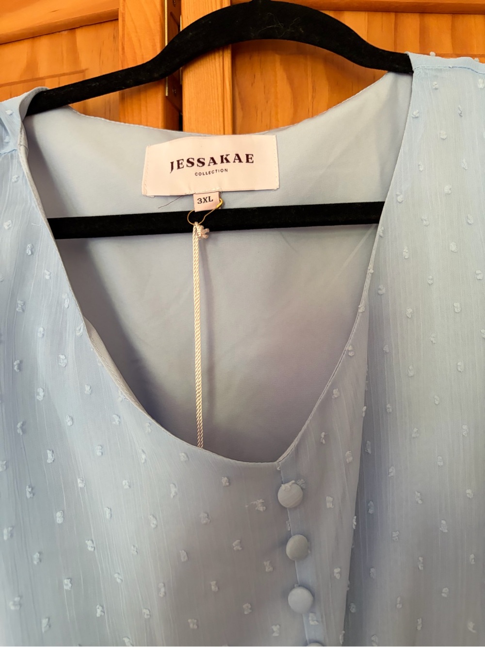 JessaKae Sky Blue Puff-Sleeve Midi Dress Size 3XL Polka Dots NWT - Picture 3 of 6
